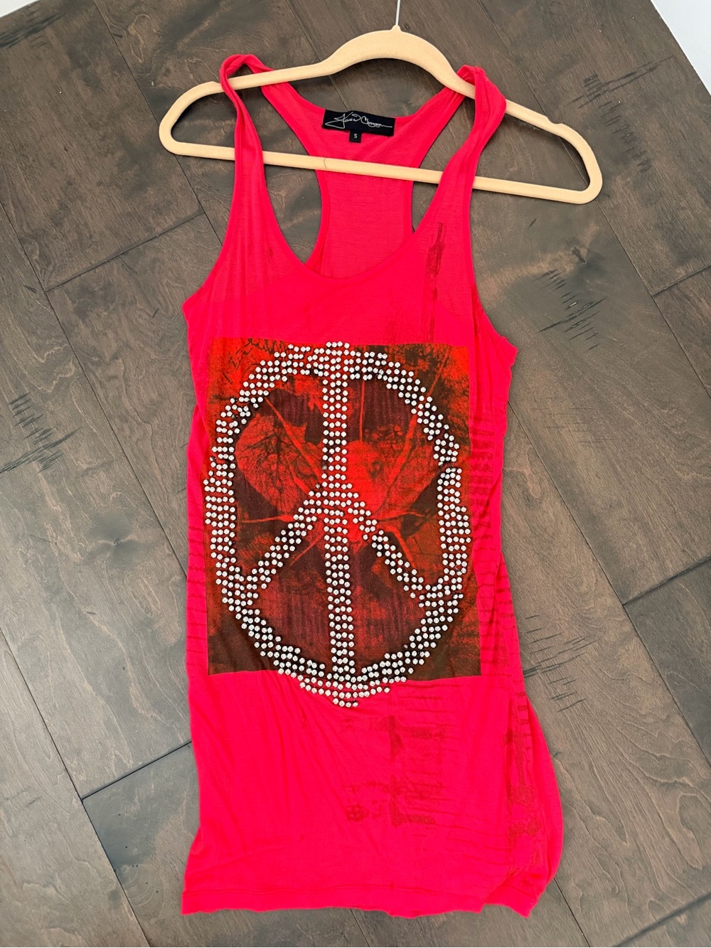 Designer red Peace Sign Tank Top with Stud Detail